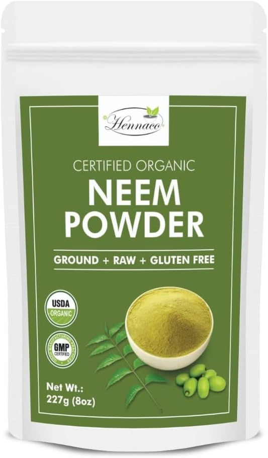 Organic Neem Powder| Ayurvedic Herb for Skin and Hair | Resealable Zip Lock Pouch | USDA Organic| Pure & Natural Neem Powder for Drinking| Dried Neem Leaves Powder| 227 Grams (8 OZ)