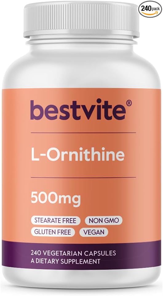 BESTVITE L-Ornithine 500mg (240 Vegetarian Capsules) - No Stearates - No Fillers - Vegan - Non GMO - Gluten Free