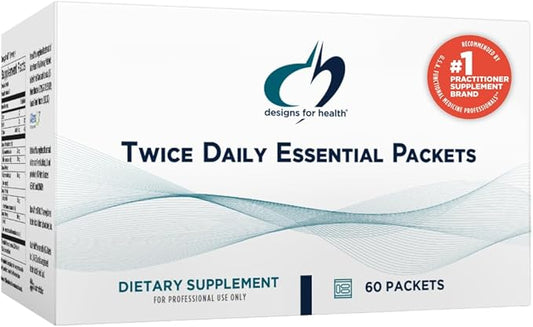 Designs for Health Twice Daily Essential Packets - Daily Multivitamin Packs with Immune Support Vitamins Vitamin D + Zinc - Calcium + Magnesium Capsules - OmegAvail Fish Oil (60 Individual Packets)