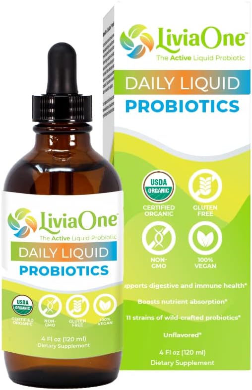 Daily Liquid Probiotics, USDA-Certified Organic Probiotics, Allergen- and Gluten-Free Vegan Probiotic for Women and Men, Non-GMO and Raw, 4 Fl Oz (Pack of 1)