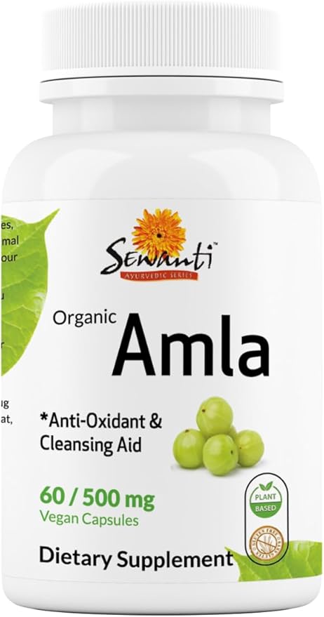Sewanti Organic Amla Dietary Supplement Natural Antioxidant, Vitamin C Boost 60 Vegan High Potency Extract Capsules, 500mg