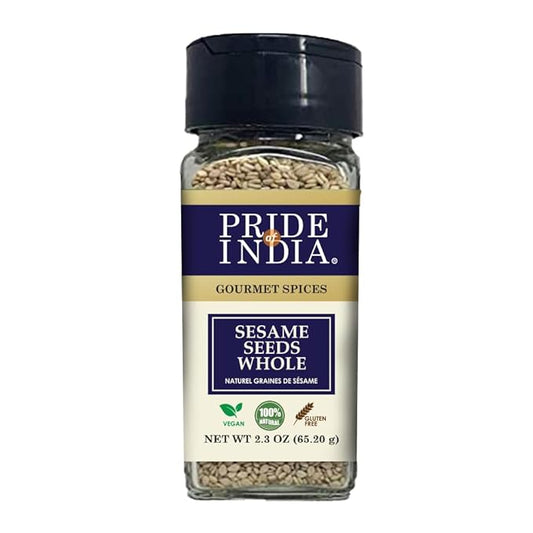 Pride of India | Sesame Seed Whole 2.3 oz (65.20 gm) Small Dual Sifter Bottle | Unhulled & Fresh | Keto-Friendly/Gluten-Free | Rich in Dietary Fiber | Ideal Seasoning for Salads/Sweets/Desserts – Easy to Use