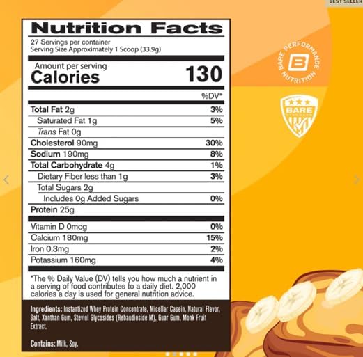 BARE PERFORMANCE NUTRITION, BPN Whey Protein Powder, Whey Protein Concentrate, Native Micellar Casein, Amazing Mixability, Banana French Toast