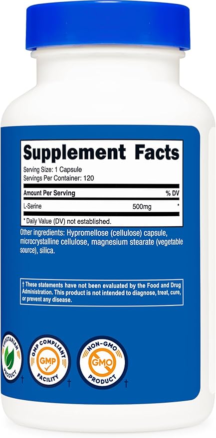 Nutricost L-Serine 500mg, 120 Capsules, 120 Servings - Vegetarian Capsules, Non-GMO, Gluten Free