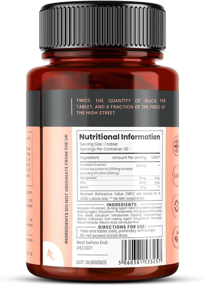 Double Strength Silica Complex – 6 Month Supply! (2000mg Horsetail Extract x 180 Tablets(2 Bottles of 90))
