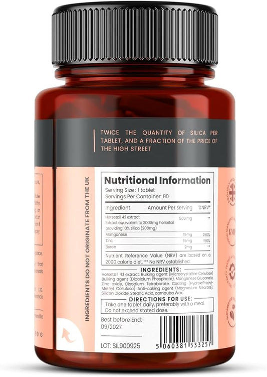 Double Strength Silica Complex – 6 Month Supply! (2000mg Horsetail Extract x 180 Tablets(2 Bottles of 90))
