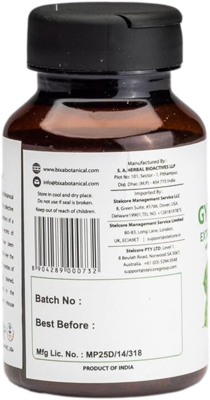 bixa BOTANICAL Ayurvedic Natural Herbal Supplement Gymnema Extract 25% Gymnemic (Gudmar, Shardunika) | Digestive Stimulant | Natural Herbal Supplement | Veg Capsules 450 mg (60 Count (Pack of 1))