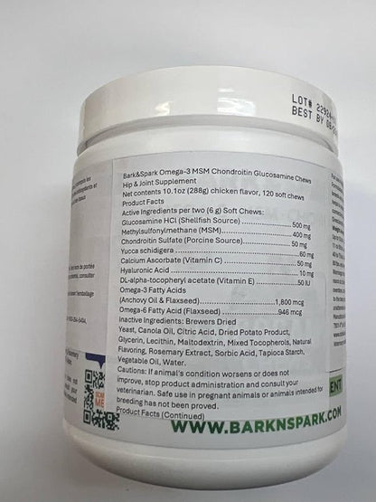 Bark&Spark Glucosamine Chondroitin Dog Hip & Joint Supplement - Joint Pain Relief - Hip & Joint Chews - Joint Support Large Small Breed - Senior Doggie Vitamin Pill Joint Health (180 Treats - Chicken)