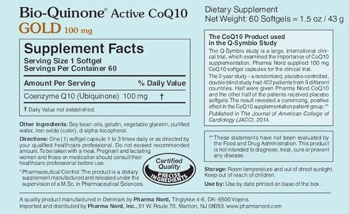 Pharma Nord Bio-Quinone Gold Coenzyme Q10 100mg | The Original CoQ10 | High Absorption, Backed by Research | Essential Antioxidant for Energy, Heart Health and Fertility Support* | 150 Softgels