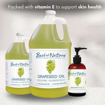 Best of Nature 100% Pure Grapeseed Oil - Unscented, Lightweight, Non-Greasy Moisturizer for Hair, Skin, Face & Aromatherapy, Carrier Oil for Essential Oils, Half Gallon (64 fl oz)