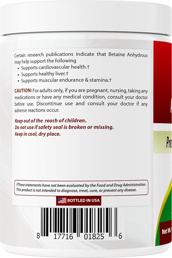 Best Naturals Betaine Anhydrous Trimethylglycine (TMG) Pure Powder 1 Pound (1 LB (Pack of 2))