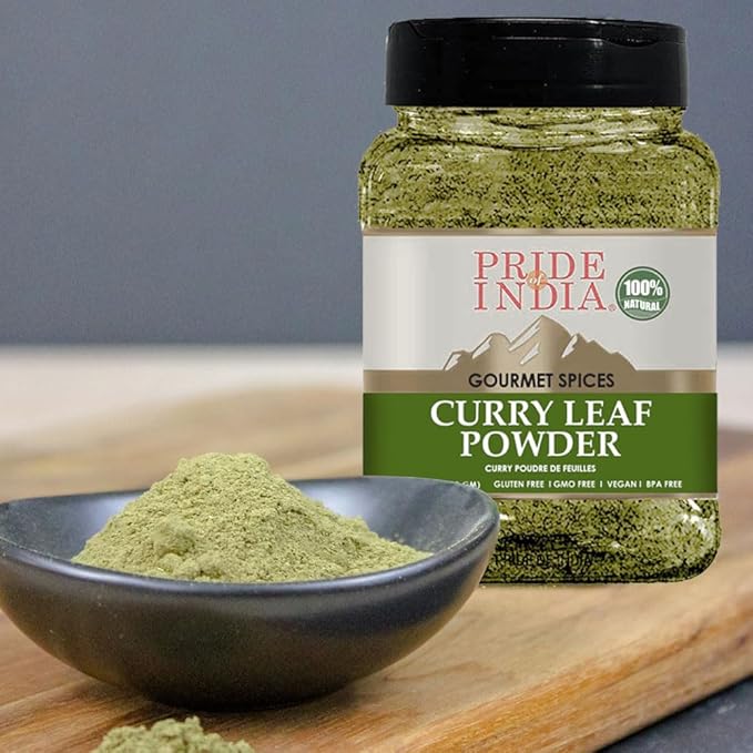 Pride Of India - PACK of 6 - Natural Curry Leaf Powder Ground - 8 oz (Half Pound) Resealable Pouch - Authentic Indian Spice Blend - Used in Soups, Stews, Chutneys and Rice