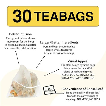 BREWIX, Turmeric Tea with Ashwagandha Root (30 Plant Based Tea Bags) Herbal Tea For Health & Wellbeing, Caffeine Free & Naturally Gluten Free | Supports Restful Sleep