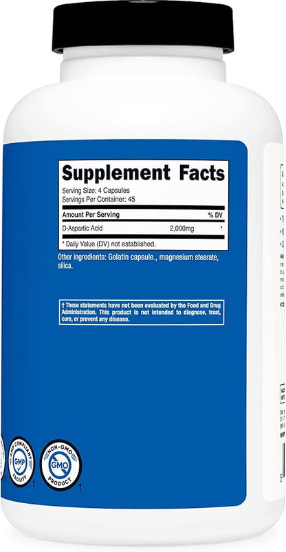 Nutricost D-Aspartic Acid (DAA) Capsules 2000mg Per Serving (180 Capsules) - Non-GMO Supplement