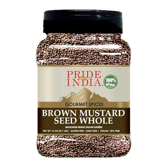 Pride Of India – Brown Mustard Seed Whole – Gourmet Indian Spice – Hot & Spicy Flavor – Ideal Seasoning for sauces/dips/Spice Blends – Easy to Store – 12 oz. Medium Dual Sifter Bottle