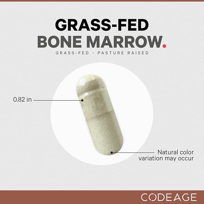 Codeage Grass-Fed Bone Marrow Supplement – Freeze-Dried, Non-Defatted Beef Bone Matrix & Cartilage – 1500mg per Serving, 180 Capsules