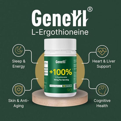 L-Ergothioneine Supplement, 30mg(EGT)/Serving, 6X Ergothioneine Mushroom Extract Supplements Longevity, Immune Support, Heart Health & Brain Supplement, Lab Tested, Made in USA (90 Servings)