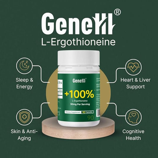 L-Ergothioneine Supplement, 30mg(EGT)/Serving, 6X Ergothioneine Mushroom Extract Supplements Longevity, Immune Support, Heart Health & Brain Supplement, Lab Tested, Made in USA (90 Servings)