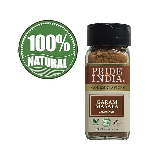 Pride of India - Garam Masala Ground – Warming Spice Blend for Variety of Non-Veg & Veg Dishes – Flavorful Mix for Curries and Pilafs - 2.2 oz. Small Dual Sifter Bottle