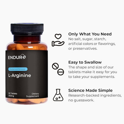 L - Arginine - 350mg Sustained Release Dietary Supplement for Optimal Absorption - Nitric Oxide Precursor* 60 Count