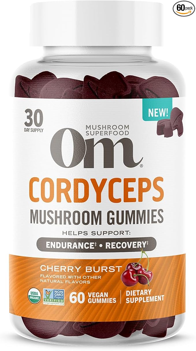 OM MUSHROOM SUPERFOOD Cordyceps Gummies, USA Grown Organic Mushrooms, Supports, Endurance, Energy, & Recovery, 60 Count, 30 Servings Gummy Supplements