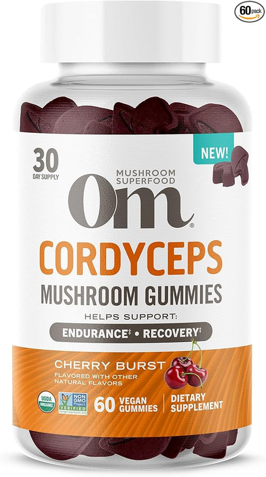 OM MUSHROOM SUPERFOOD Cordyceps Gummies, USA Grown Organic Mushrooms, Supports, Endurance, Energy, & Recovery, 60 Count, 30 Servings Gummy Supplements