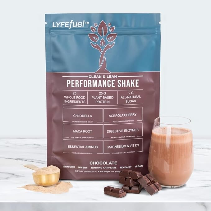 LyfeFuel Vegan Protein Shake Plant-Based Protein Powder with BCAA, Greens & Superfoods for Sports Performance, Recovery & Lean Muscle Building | (Chocolate, 24 Servings)