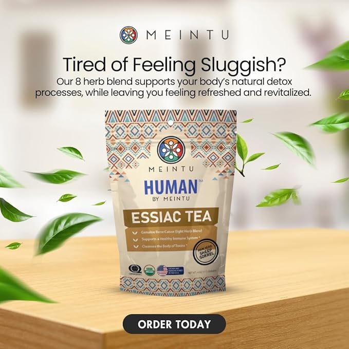 MEINTU Organic Essiac Tea 8 Herb Powder Formula Sheep Sorrel with 20% Root - 4 oz Stand-Up Airtight Zipper Pouch
