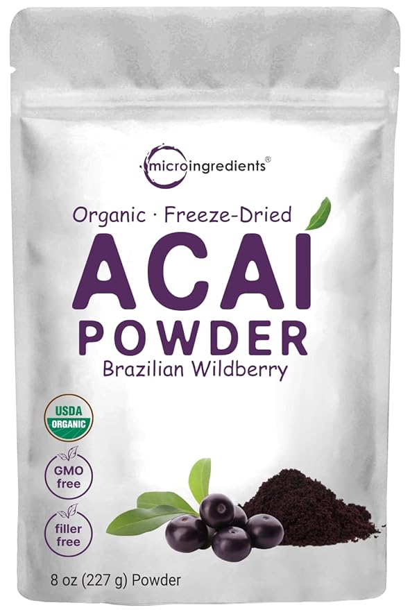 Organic Acai Powder, 8oz | 100% Natural Fruit Powder | Freeze-Dried Brazilian Wildberry Source | No Sugar & Additives | Great Flavor for Drinks, Smoothie, & Beverages | Non-GMO & Vegan Friendly