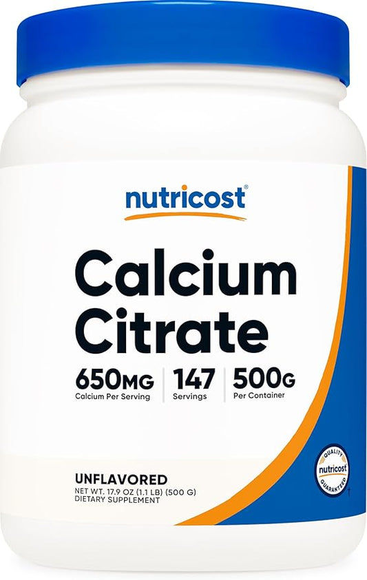 Nutricost Calcium Citrate Powder (500 Grams) (Unflavored) - Pure Calcium Citrate, No Fillers, Gluten Free (1.1lbs)