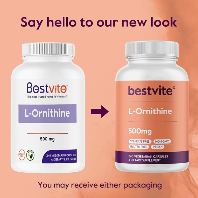 BESTVITE L-Ornithine 500mg (240 Vegetarian Capsules) - No Stearates - No Fillers - Vegan - Non GMO - Gluten Free