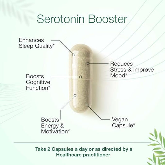 Serotonin Support Supplement – 5-HTP 150mg with L-Tryptophan, B6, Magnesium & Herbal Blend – Mood, Relaxation & Sleep Support – 60 Vegan Capsules – Non-GMO, Gluten-Free