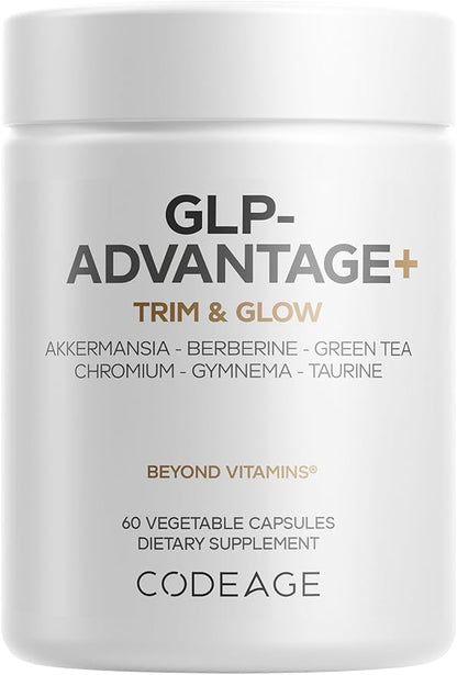 Codeage GLP-Advantage+ Supplement - Metabolic & GLP-1 Activity Support - Chromium, Berberine, Green Tea, Gymnema, Curcumin, Taurine, Resveratrol - Weight Management & Gut Health, Non-GMO - 60 Capsules