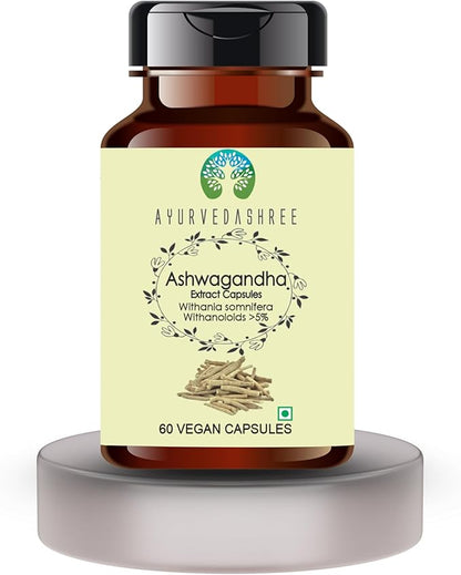 Ashwagandha Root Extract 500mg - 60 Vegetarian Capsules | Withania Somnifera Withanoloids | All Natural | 100% Vegan | Gluten-Free | GMP Certified