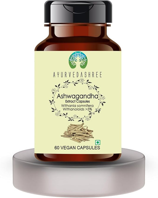 Ashwagandha Root Extract 500mg - 60 Vegetarian Capsules | Withania Somnifera Withanoloids | All Natural | 100% Vegan | Gluten-Free | GMP Certified