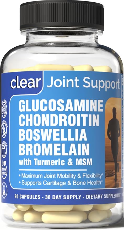 Glucosamine Chondroitin MSM with Turmeric & Boswellia 90 Capsules | 8-in-1 Joint Support Supplement for Flexibility & Mobility | Joint Supplement for Men & Women – Support Back, Knee, Hips & Joints