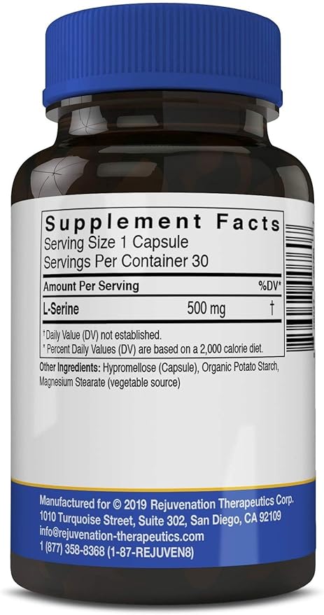 L-Serine 500 mg, 30 Vegan Capsules - Non-GMO, Rice-Free, Gluten-Free