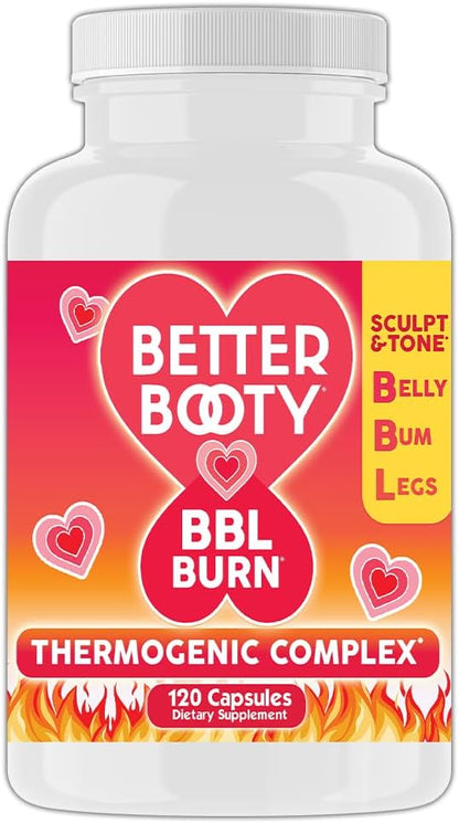 Better Booty BBL Burn Thermogenic Complex Capsules, Tone & Sculpt Belly, Bum + Legs w. Garcinia Cambogia, Guarana, Green Tea Ext, ALA, & Cayenne Pepper Supplement (120ct, 60 Servings)