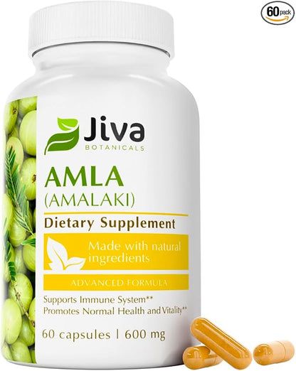 Jiva Botanicals Amla Capsules (Amalaki) - 60 Vegan Capsules - Amla Powder - Indian Gooseberry Supplement for Vitality