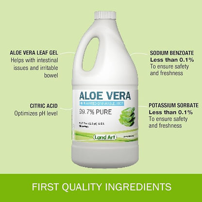 Pure Aloe Vera Juice Unflavored – Cold-Processed - 99.7% Organic Aloe Vera Inner Fillet from Fresh Texas Leaves – Digestive Health, Detox and Natural Wellness – 64 fl oz (Pack of 2)