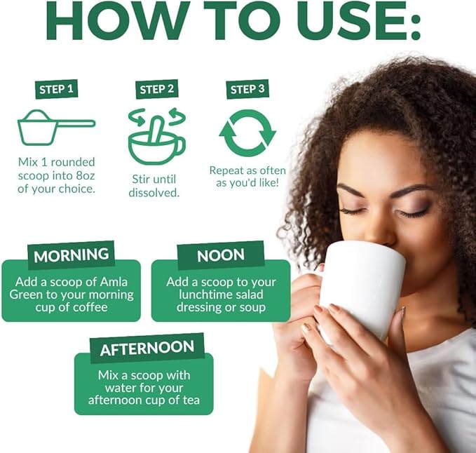 Amla Powder & Green Tea Superfood Supplement with Indian Gooseberries & Hibiscus, Organic, Vegan, 30 Servings