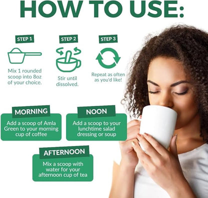 Amla Powder & Green Tea Superfood Supplement with Indian Gooseberries & Hibiscus, Organic, Vegan, 30 Servings