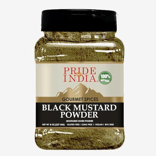 Pride Of India- Organic Black Mustard Seed Ground - 18 oz (510gm) Large Dual Sifter Jar - Certified Pure Indian Vegan Spice- Best for Pickling, Chutney, Indian Food- Offers Best Value for Money