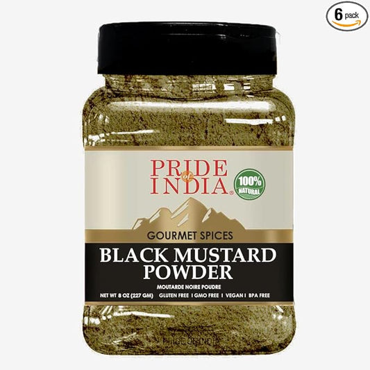 Pride of India - PACK of 6 - Black Mustard Seed Ground-Perfect Ingredient in Spice Blends-Spice up Pickles/Curries/Stews-Additives Free/Gourmet Spice-Easy to Store – 8 oz. Medium Dual Sifter Jar
