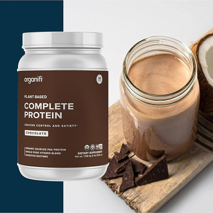 Organifi Complete Protein Chocolate Flavor - Organic Vegan Plant Based Protein Powder with Digestive Enzymes - 30 Day Supply - No Soy, Dairy, or Gluten