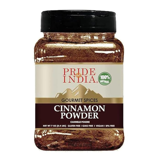 Pride Of India Natural Cinnamon Ground | Pure & Fresh Ground Spice | Gourmet Quality | Perfect for Sweet & Savory Dishes | Easy to Use | Ideal for Restaurant or Home Use | 7 oz. Medium Dual Sifter Bottle