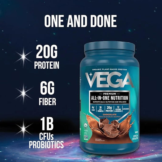 Vega Organic All-in-One Vegan Protein Powder, Chocolate - Superfood Ingredients, Vitamins for Immunity Support, Keto Friendly, Pea Protein for Women & Men, 25 Oz (Packaging May Vary)