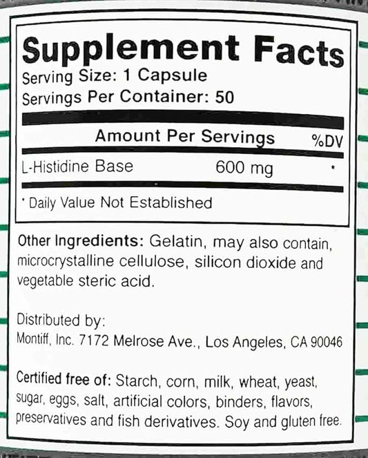 Pure L-Histidine 600 mg 50 caps