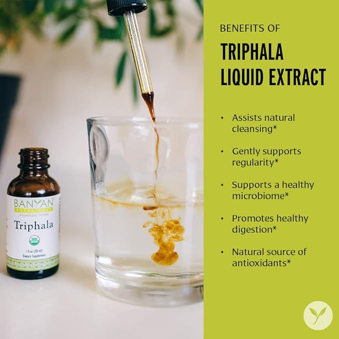 Banyan Botanicals Triphala Liquid Herbal Extract – Organic Triphala Extract with Amla, Haritaki & Bibhitaki – for Daily Detox, Regularity & Rejuvenation* – 1oz. – Non-GMO Sustainably Sourced Vegan