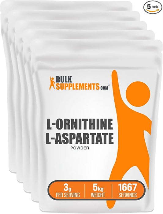 BulkSupplements.com L-Ornithine L-Aspartate Powder - Ornithine Supplement, Amino Acid Supplement - Gluten Free, 3g per Serving, 1kg (Pack of 5) (11 lbs)